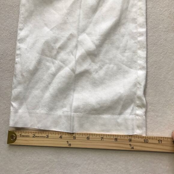 Avenue Montaigne white linen blend cropped pull on pants elastic waist 6 Alex - Picture 8 of 9